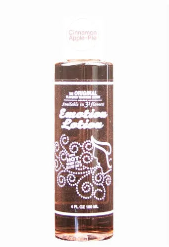 Apple Cinnamon lotion bottle, brown plastic with white label and flip-top cap