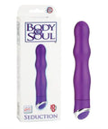 Purple silicone massage wand vibrator with smooth curved handle and rounded base