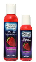 California Fantasies Razzels warming lubricant bottle, red liquid, white cap, Sinful Strawberry