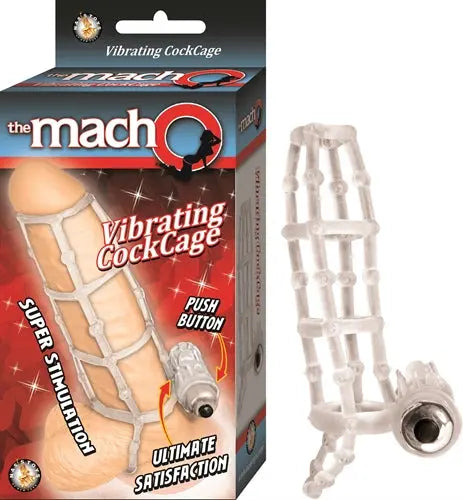 Clear vibrating cock cage with segmented rings and small protruding beads