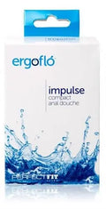 ergoflo impulse compact anal douche box packaging with blue water splash graphics