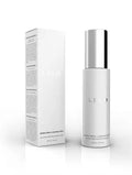 Lelo antibacterial cleaning spray bottle with silver cap and white carton