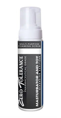 Foaming scrub cleanser bottle with pump and black-and-gray label