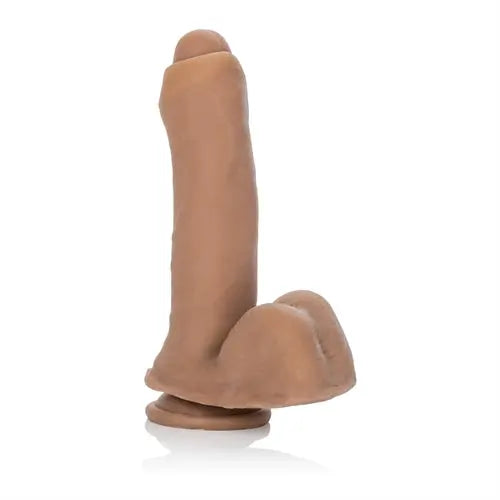 Brown realistic dildo with curved shaft and rounded tip