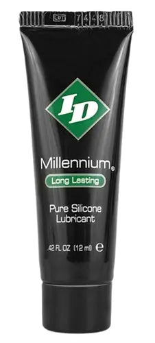 Silicone lubricant tube, black with green LD Millennium logo and 12 ml label