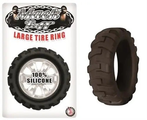 Black silicone large tire ring toy accessory with tread pattern