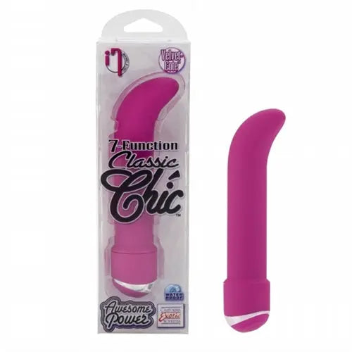 Pink mini vibe with curved handle and dual end, in retail blister pack