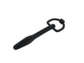 Black silicone cum-thru D-ring penis plug with loop handle