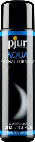 Pjur Aqua water-based personal lubricant bottle, 100 ml, clear with black cap