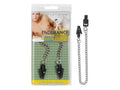 Plastic grabber clamps with link chain: two black clamps with silver chain