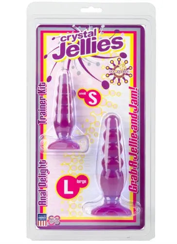 Crystal Jellies anal trainer kit with purple plug and two silicone-like inserts (L)