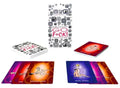 Square card set with colorful humorous graphics and icons