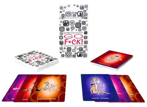 Square card set with colorful humorous graphics and icons