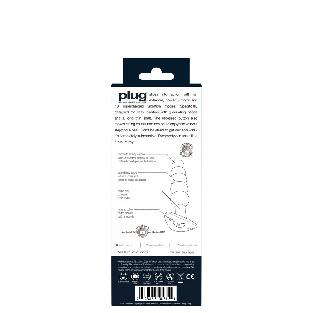 Plug Rechargeable Anal Vibe - Black Pearl – body-safe materials | Fu'Cha Exotics