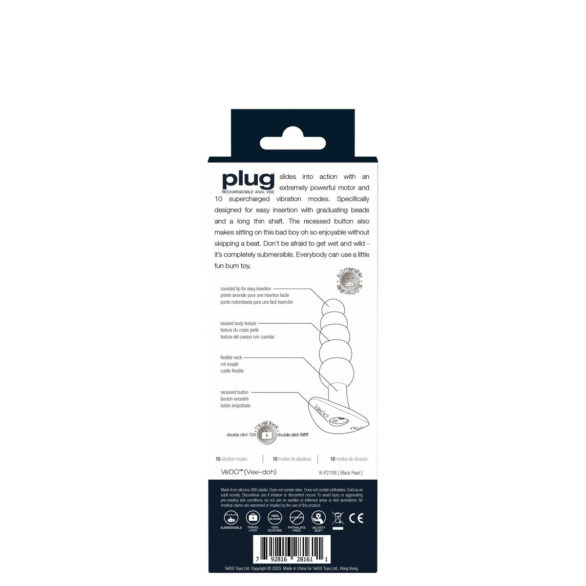Plug Rechargeable Anal Vibe - Black Pearl – body-safe materials | Fu'Cha Exotics
