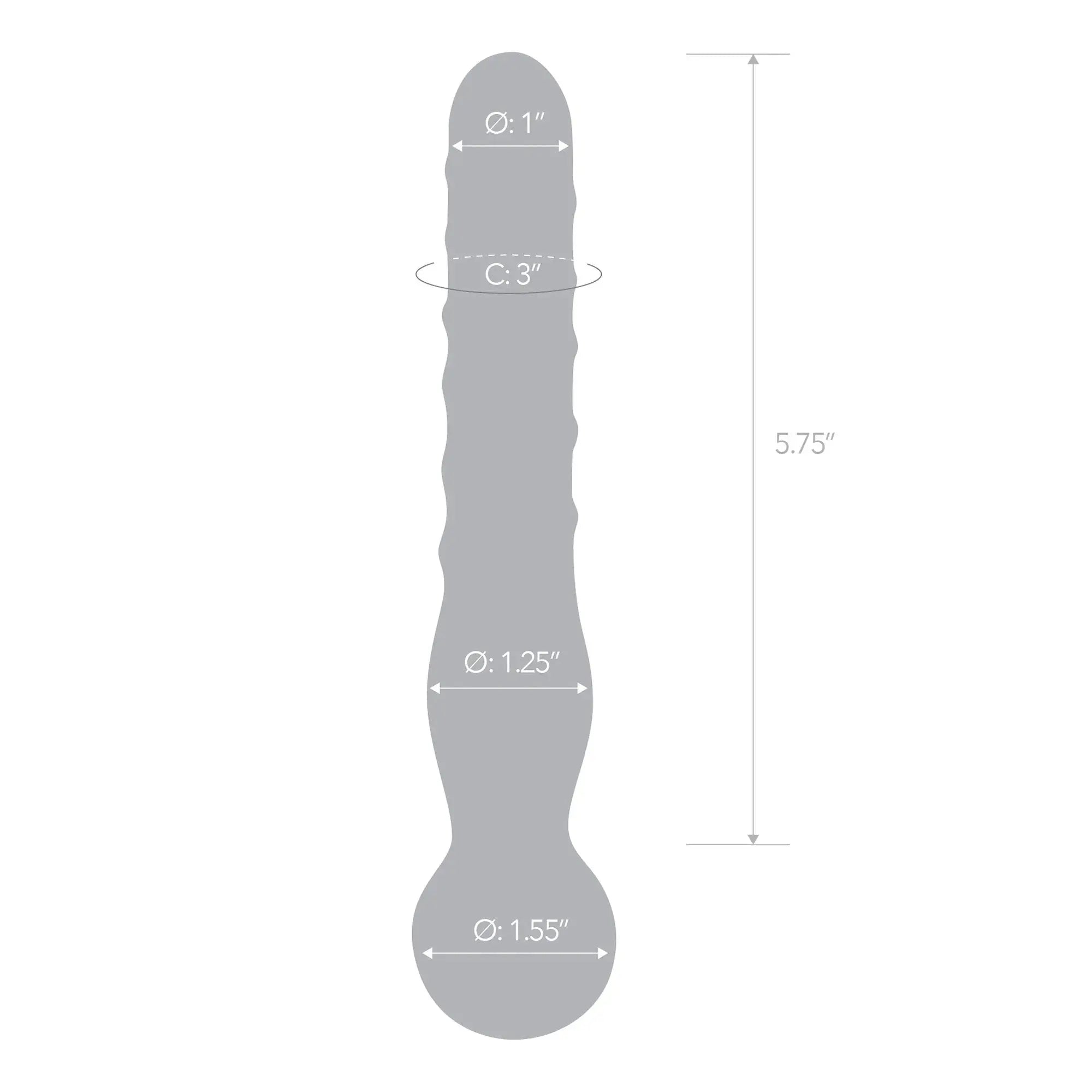 Clear glass joystick-style dildo, tapered shaft with rounded tip and base