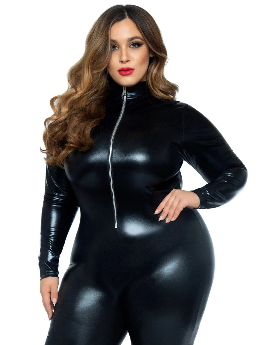 Lame Zipper Front Catsuit - 1x/2x - Black – body-safe materials | Fu'Cha Exotics