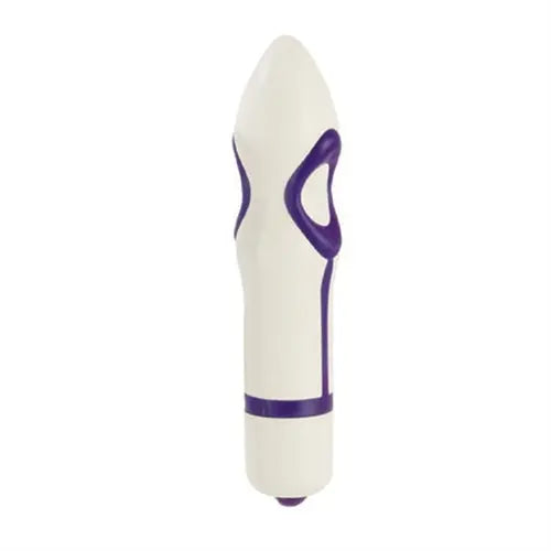 Cream and purple adult toy with curved opening