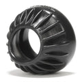 Black ribbed turbine-style cockring with rounded base