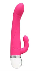 Pink G-spot vibrator with curved head and small internal stim prong