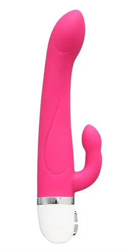Pink G-spot vibrator with curved head and small internal stim prong