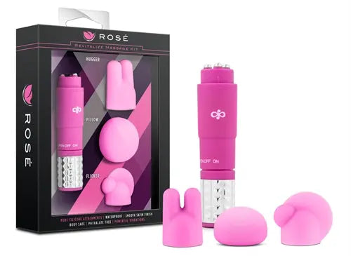 Pink massage kit with handheld roller and two foam massage balls