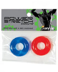 Power Stretch donut rings 2-pack: blue and red elastic grips in sealed bag