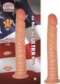 Flesh-colored 11-in slim realistic sex toy with ridged shaft and curved tip