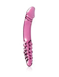 Pink glossy icicle-shaped sex toy with curved tip
