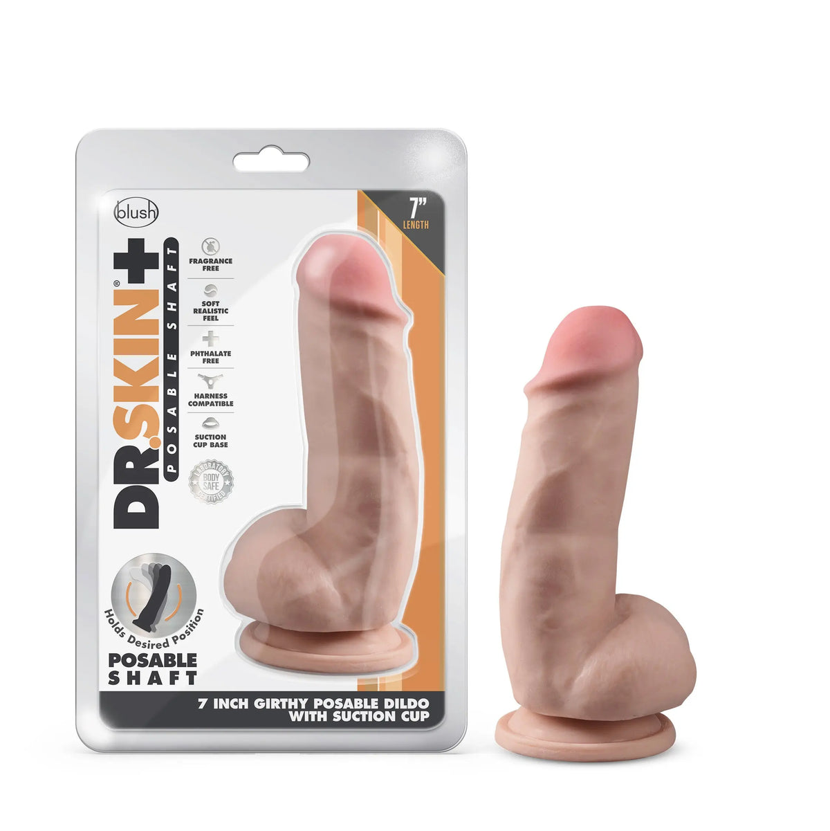 Dr. Skin Plus - 7 Inch Girthy Posable Dildo With Balls - Vanilla – body-safe materials | Fu'Cha Exotics
