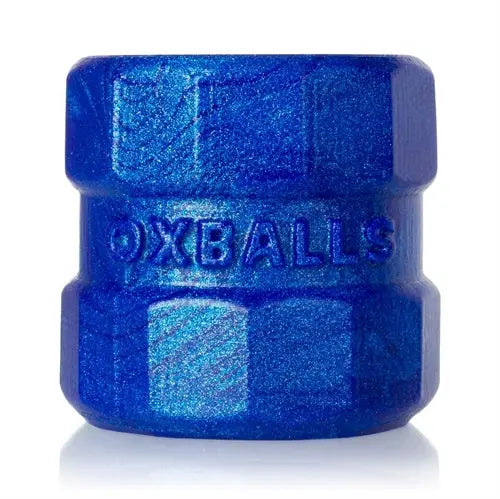 Blue ball stretcher with embossed Bullballs logo on cylinder