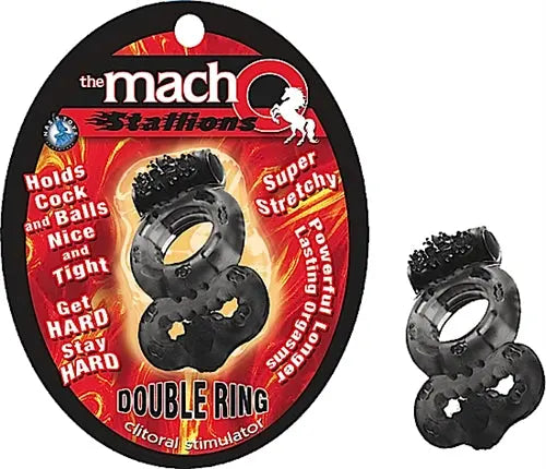 Black double ring clitoral stimulator with textured bumps, two connected rings