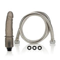 Shower hose attachment set with metal coiled hose and two threaded connectors