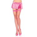 Neon pink fishnet thigh highs with ruffled top band