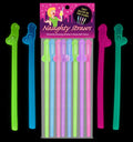 Glow-in-the-dark drinking straws assortment in neon green, blue, pink, purple, and light colors