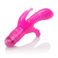 Pink triple-prong silicone massager with curved ends