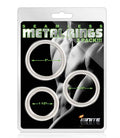 3-pack seamless metal rings, silver tone, with diameter markings on package