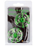 Thick power stretch donut wheels, 2-pack, clear with green accents in blister pack