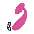 Pink curved silicone massager with connected cable