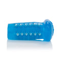 Blue translucent beaded masturbator with textured ring at one end