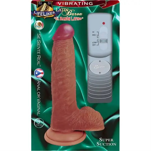 Vibrating lifelike dildo with suction base and handheld controller