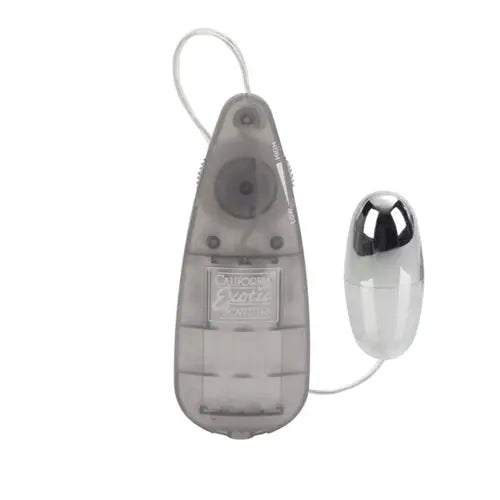 Smoked gray slim teardrop bullet device with attached cable and small end piece