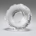 Clear translucent cockring with embossed atomic pattern and circular opening