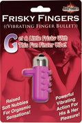 Purple vibrating finger bullet with raised soft nubbies and silver tip in blister pack