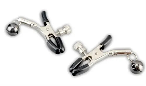 Nipple clips with bell-shaped metal ends and black grip pads, adjustable screws