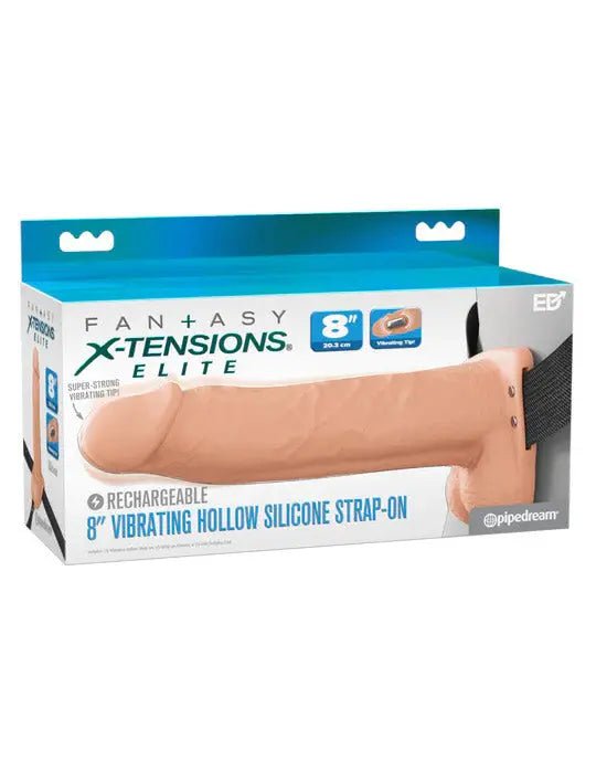 Fantasy X-Tensions Elite 8" Vibrating Hollow Silicone Strap-on - Light – body-safe materials | Fu'Cha Exotics