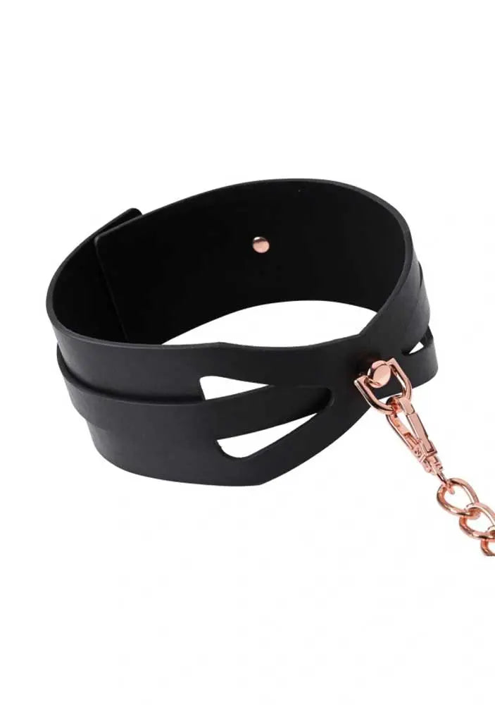Brat Collar and Leash - Black / Rose Gold – genuine leather | Fu'Cha Exotics
