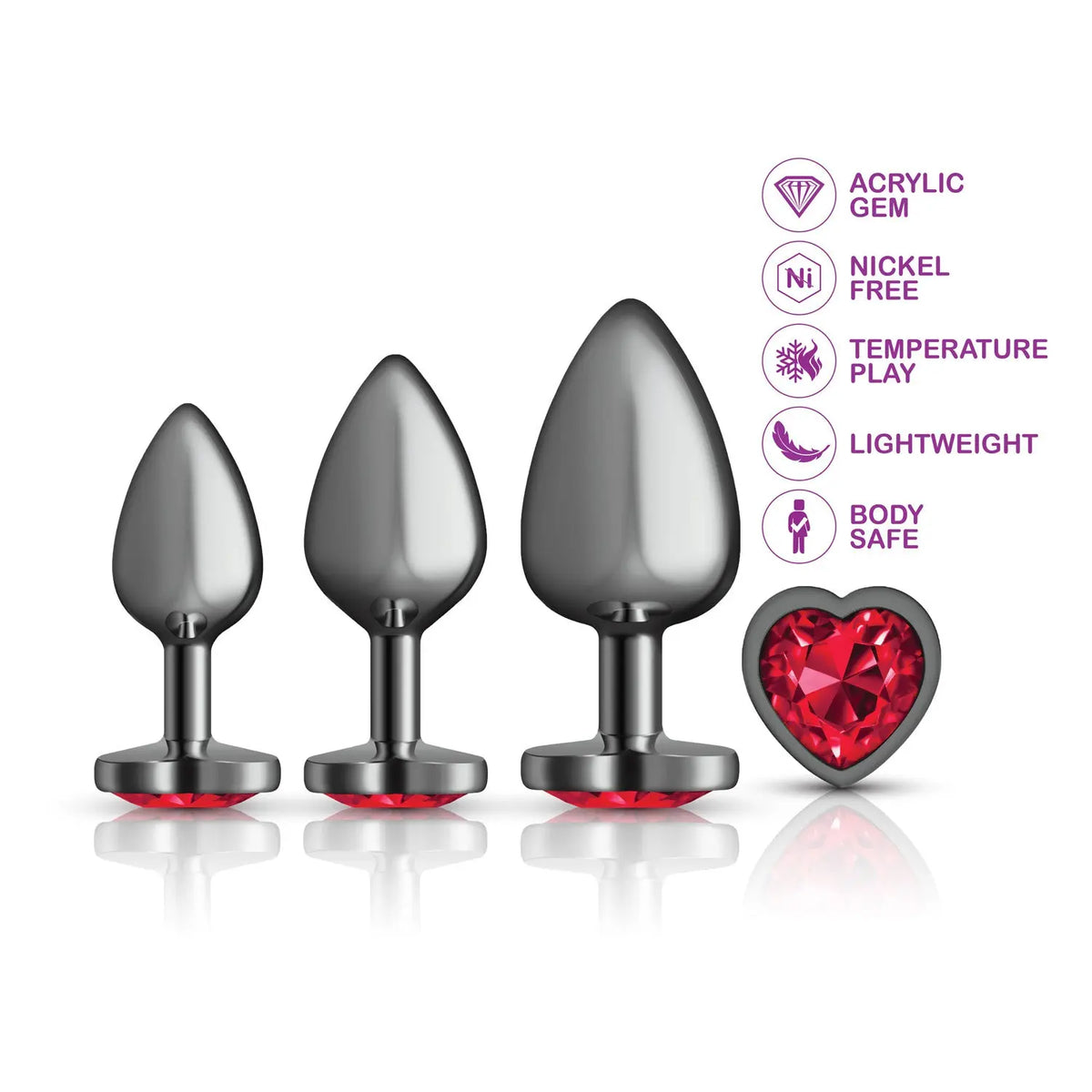 Red Heart Gem Anal Trainer Kit - Gunmetal – body-safe materials | Fu'Cha Exotics