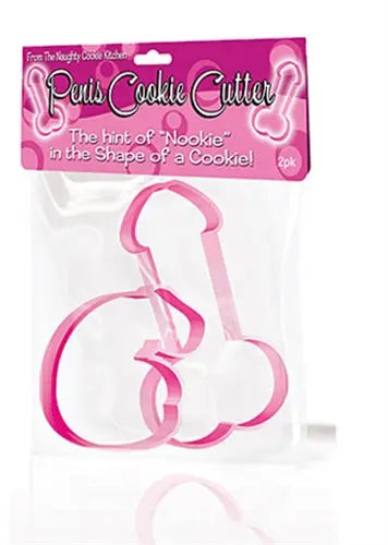 Penis-shaped cookie cutter, pink outline, 2-pack