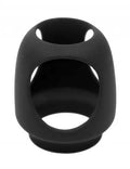 Black silicone strap cap with oval opening, curved harness form